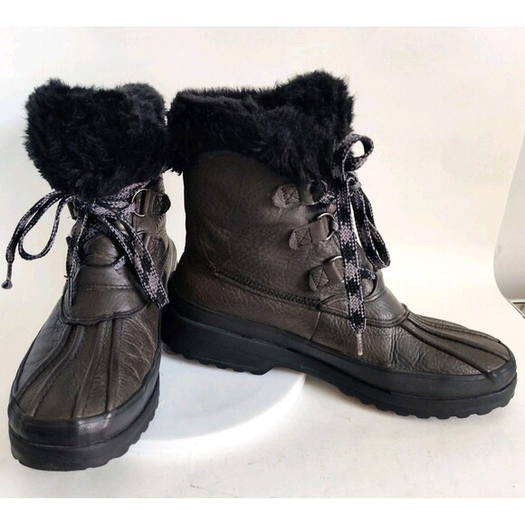 Sperry Winter Boots Olive Green Leather Rubber Size 9 Insulated Maritime Fur - Picture 6 of 9